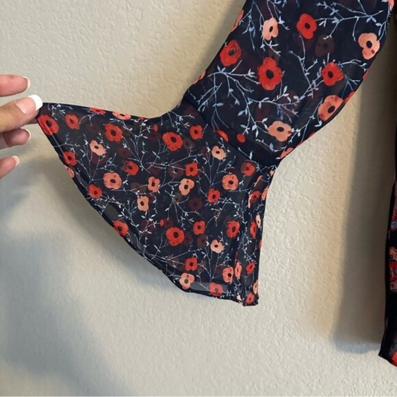 Boho Paisley Floral Bell Sleeve Sheer Blouse Sz M Retro Vintage Chic Fairytale - Picture 6 of 13